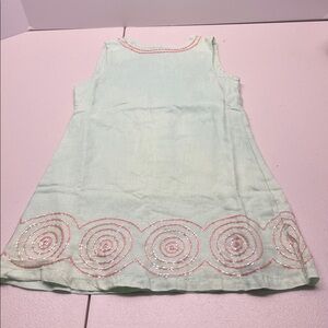 Mini Boden Light Green Dress with Pink Swirl Embroidery